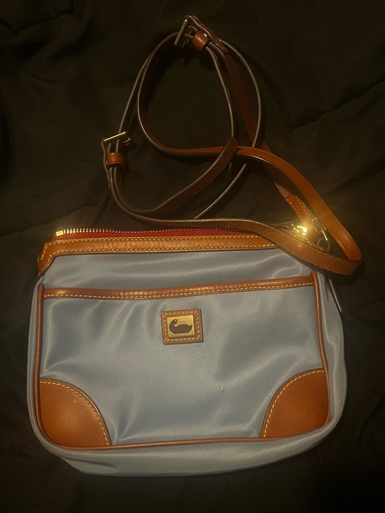 Dooney & Bourke Handbags - Dooney & Bourke Light Blue Crossbody with Brown Leather Trim
